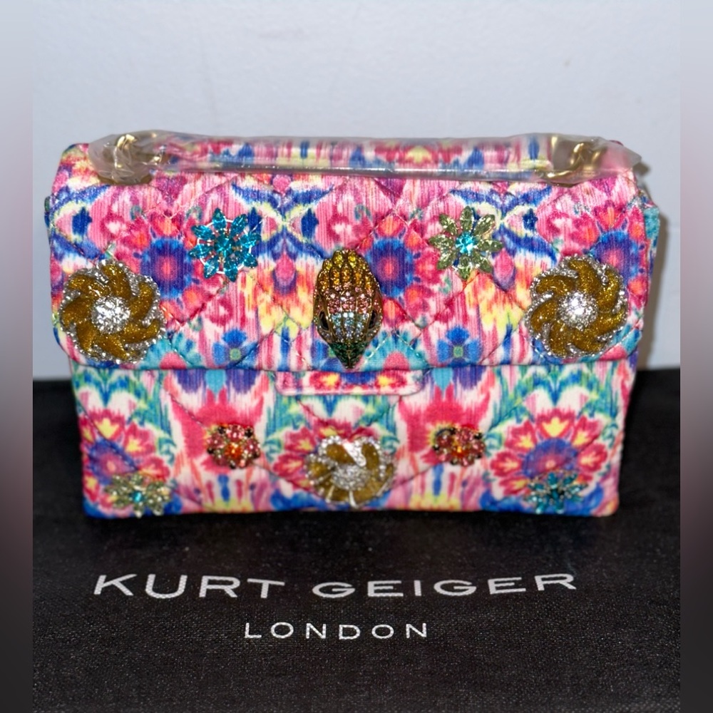 KURT GEIGER Matthew Williamson Pink Floral💗💙💜Medium Embellished Shoulder Bag